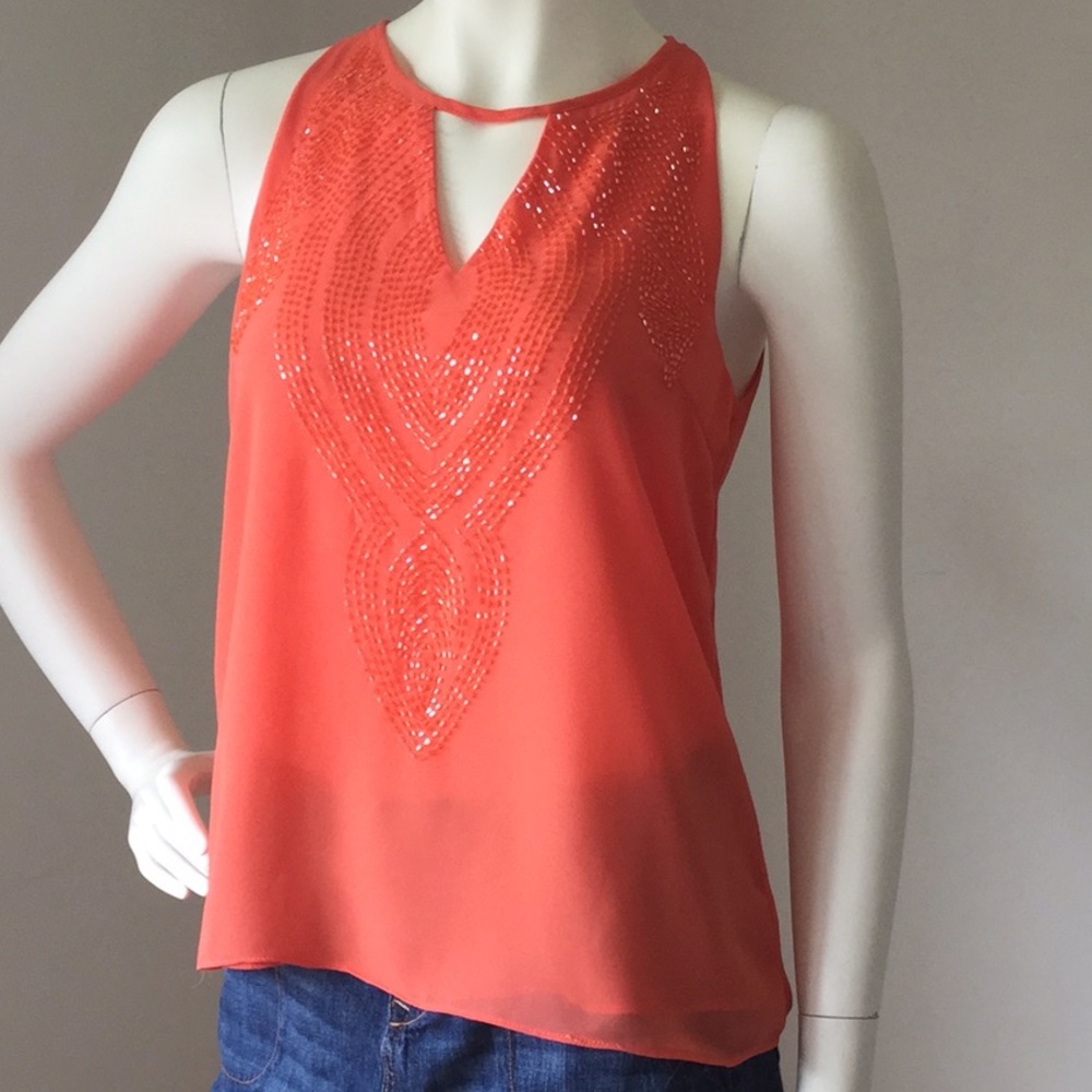 Ark & Co Halter Beaded Keyhole Coral Top Small